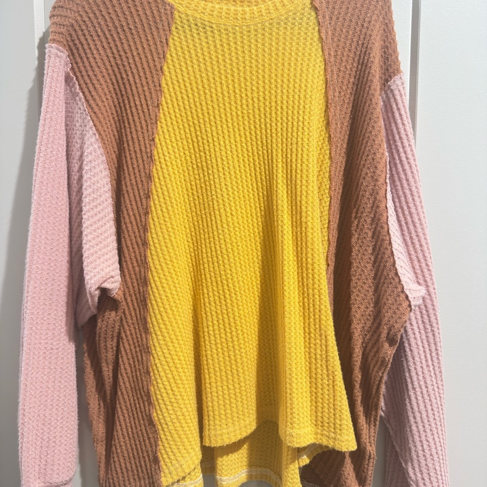 DAVI & DANI Mustard Waffle Knit Top